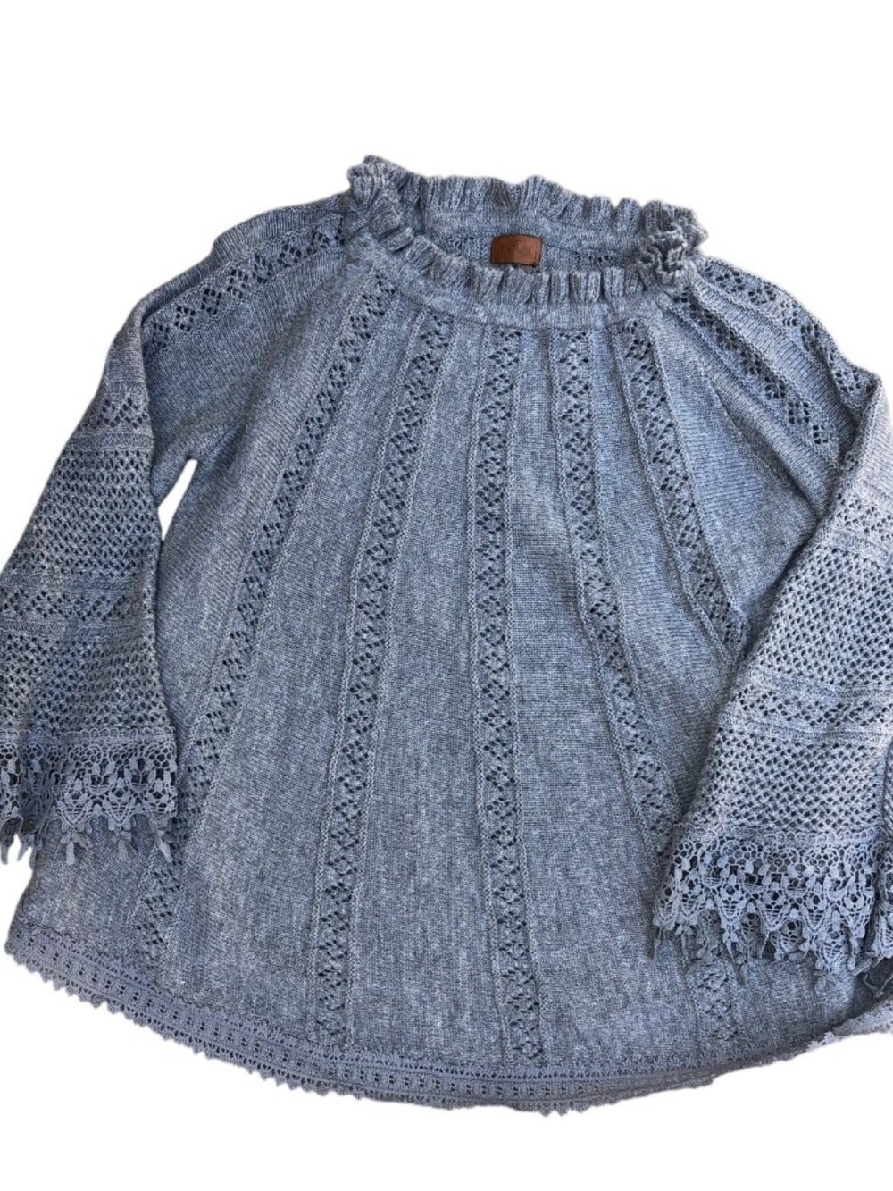 POLS Rabbit Hair Wool Blend Sweater Women's LG Grey Long Sleeve Designer